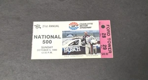 Boleto National 500 1980 talón Dale Earnhardt sexta victoria boleto NASCAR de colección  - Imagen 1 de 4
