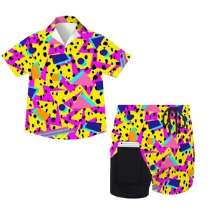 Kids Hawaiian Shirt And Shorts,Retro 80s 90s Memphis Graphics 2 Piece Sets Ma... - Picture 1 of 5