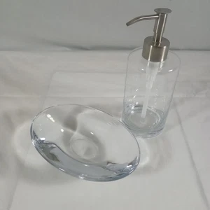 Glass Soap Dispenser Soap Dish Set Modern Bathroom Vanity Accessories Decor 2 - Picture 1 of 8