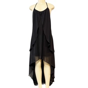 Adrianna Papell Hailey Black Halter Dress Layered Evening Gown Asymmetrical 8 - Picture 1 of 14