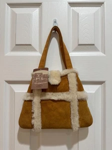 Overland Shearling Tote Bag - Fodera in vera pelle di pecora e pelliccia, cognac/naturale - Nuova con etichette - Foto 1 di 17