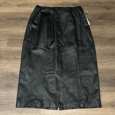 Новый с Ярлыками Vtg Via Accenti из черной кожи прямой макси юбка Sz H4 14 - Изображение 1 из 4