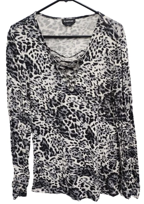 Top túnica Bebe para mujer grande negro gris estampado de leopardo con cordones manga larga informal Foto 1 de 4