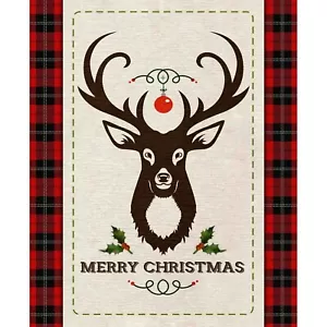 35" Fabric Panel - Springs Merry Christmas Deer Stag Head Brown Red - Picture 1 of 1