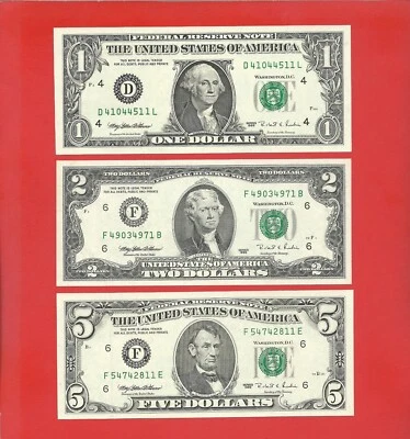 USA FRN 1995 $1 $2 $5 Uncirculated Set of 3 - Image 1 of 2