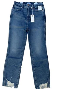 Good American Good Curve High Waist Frayed Straight Leg Jeans Blue313 Size 6 - Picture 1 of 11