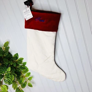 Pottery Barn Toni Classic Red White Ivory Velvet Christmas Stocking Mono NWOT - Picture 1 of 4