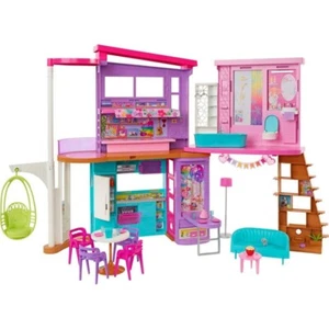 Barbie Casa Vacanza Set 33 Pezzi 2 Livelli, 6 Aree Gioco Mobili Giocattolo - Foto 1 di 7