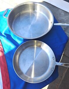 2 All Clad Stainless Steel Pans-Large 5 Quart Sauce Pan-9 Inch Skillet Very Good