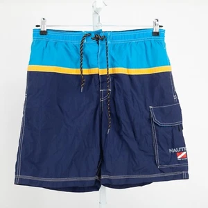 Nautica Bathing Suit Swim Trunks Mens Medium Blue Yellow Reef Diving Lined - Picture 1 of 9