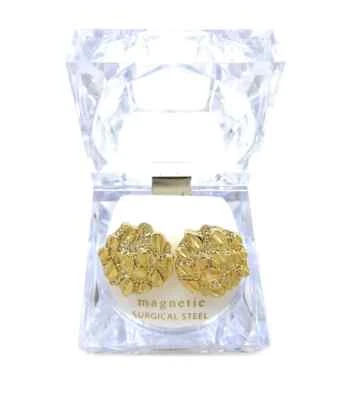 Gold Plated Alloy Golden Nugget Cookie Magnetic Earring Earrings With Lucite Box - Image 1 of 4