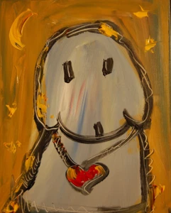 NIGHT DOG IMPRESSIONIST CARTOON ORIGINAL OIL PAINTING uoyE - Picture 1 of 4