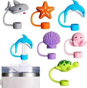 6PCS Straw Cover Cap for Stanley Cup, Silicone Sea Animal Straw Topper for Stanl - Picture 1 of 6