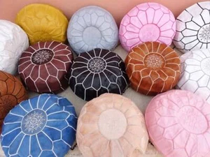 Multicolor Moroccan Ottoman Leather Poufs - Wedding Decor -Handmade with genuine - Picture 1 of 17