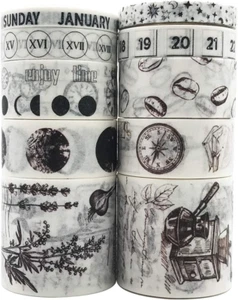 Vintage Washi Tapes Set, 10 Rolls Japanese Masking Decorative Tapes for DIY Craf - Picture 1 of 8