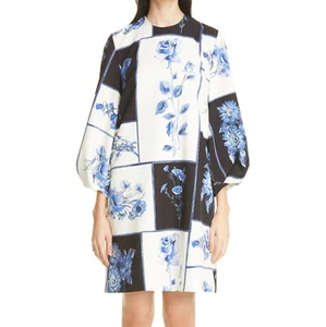 Lela Rose Patchwork Floral Crepe Tunic Dress Colorblock Tiles Periwinkle Blue 10 - Picture 1 of 16