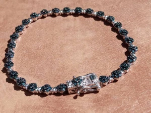 Natural 3ct Royal Blue Diamond bracelet 7.5inch in platinum 925 - Picture 1 of 5