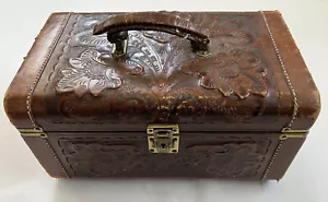 Vintage Genuine Leather Travel Case Imported Leather Australia Cosmetic Trunk - Picture 1 of 11