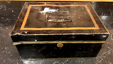 Vintage Tin Lock storage box black gold - no key