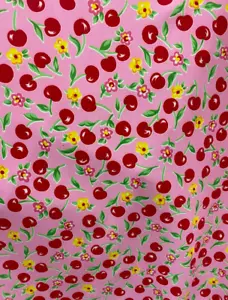 cherry on pink poly 4way stretch Spandex fabric dancewear swimwear - Picture 1 of 1
