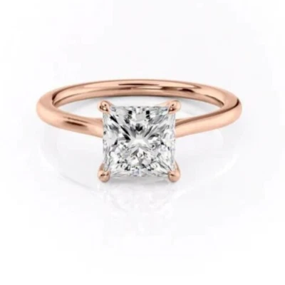 Solitaire Moissanite Engagement Ring Princess Cut 18K Rose Gold Plated Ring - Image 1 of 4