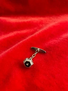 Vintage Tie Pin Tack Lapel With Chain Silver Tone Square - Picture 1 of 5