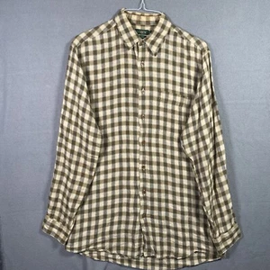 J.CREW Oarman Linen Shirt Big & Tall Sz Medium Plaid Brown Button Up Mens M L/S - Picture 1 of 10