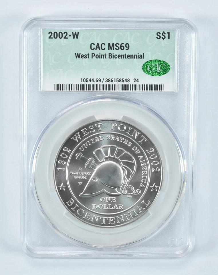 2002-W West Point Commemorative Silver Dollar MS69 CAC CACg *3141 - Image 1 of 4