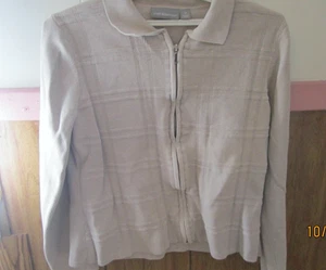 Croft And Barrow Mujer Talla M Beige Cárdigan Suéter Cuello Cierre Cremallera - Imagen 1 de 7