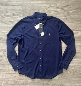 Ralph Lauren Knit Oxford Shirt Men Medium Navy Long Sleeve Button Up NWT Genuine - Picture 1 of 3