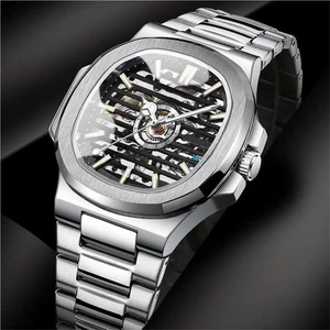 Herrenuhr Skelett Mechanisch Leuchtend Eckig Wasserdicht Sportuhr - Bild 1 von 13