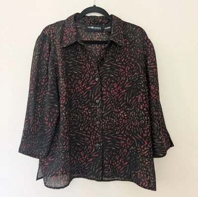 复古 Sag Harbor 多色猎豹/动物印花透明领衬衫 尺寸 16 — 第 1/4 张图片