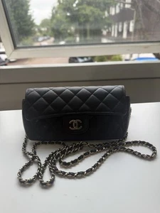 Black Quilted Grained Calfskin Glasses Case on Chain Silver Hardware, 2021 - Picture 1 of 7