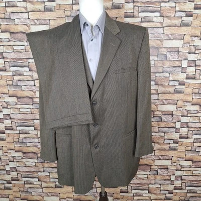 J Ferrar 2 Piece Suit Mens 46L 36X32 Olive Nailhead 3 Button Ventless - Image 1 of 4