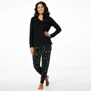 Comfort Code 2-teiliges Brushed Ultra Rib Knit PJ Set Black Celestial XS Neu - Bild 1 von 1
