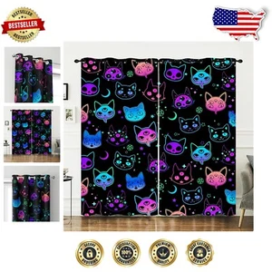 Colorful Kawaii Cat Drapes, 42''x63'' - Fun Kids Curtains for Bright Interiors - Picture 1 of 7
