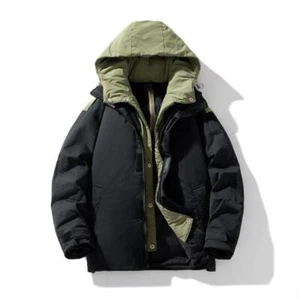 Mens Youth Fashion Hooded Fake 2 Pcs Padded Outdoor Casual Down Jacket Coat  - Picture 1 of 10