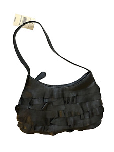 NEW NWT $50 COLDWATER CREEK DARK SILVER GRAY RUFFLED LEATHER SHOULDER PURSE BAG