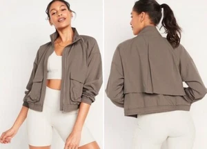 OLD NAVY ACTIVE Loose StretchTech Mock Neck Zip-Front Lined Jacket-Taupe-Size S - Picture 1 of 12