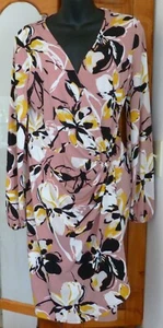 VESTIDO ELÁSTICO THE LIMITED drapeado cuello en V dividido imitación envoltura rosa negro amarillo m l - Imagen 1 de 5