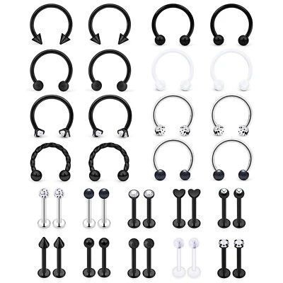 36PCS 16G Stainless Steel Horseshoe Labret Monroe Lip Ring Tragus Helix Piercing - Image 1 of 4