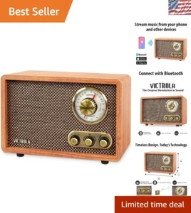 Vintage Walnut Bluetooth Radio with Speaker - Retro AM/FM with Rotary Dial - Picture 1 of 7