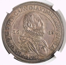 1615, Austria/Teutonic Knights, Maximilian III. Silver Thaler Coin. NGC AU-58!
