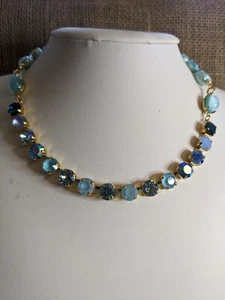 Baby Blue Aquamarine Crystals And Light Blue Pearls In Stunning Necklace - Picture 1 of 7
