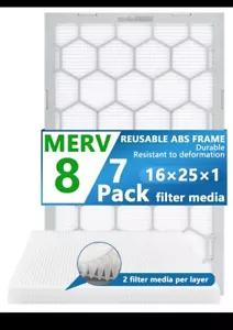 OlitAir Furnace Filters Merv 8 7 Pack With Reusable ABS CASE 16 X 25 X 1 - Picture 1 of 8