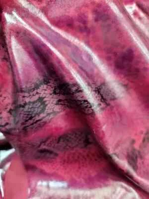 Fuchsia Glossy Shiny Reptile Skin Snake Stretc Pleather Fabric Sold By The Yard  - Image 1 of 4