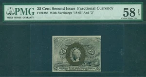 25¢ Fractional Currency Fr. #1288 with “18-63” and “2” PMG Grade 58EPQ Choice AU - Picture 1 of 1