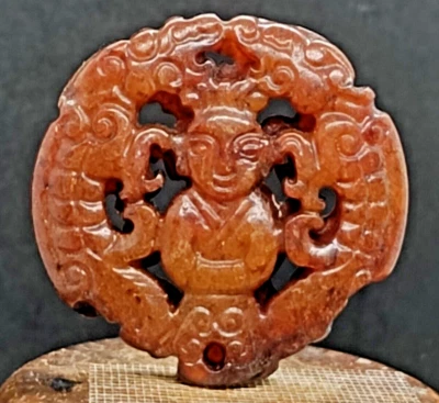 Ancienne statue suspendue de Bouddha céleste jade hetien artisanat chinois - Photo 1/4