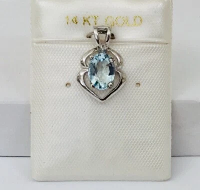 Small  Solid 14K White / Yellow Gold  Genuine  Aquamarine Gemstone  Pendants NEW - Image 1 of 4