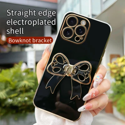 Case For Various Phone Bowknot Holder Fashion Plating Bracket Cover Women Girls - Image 1 of 4